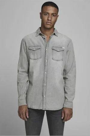 JACK & JONES ESSENTIALS slim fit overhemd JJESHERIDAN light grey denim