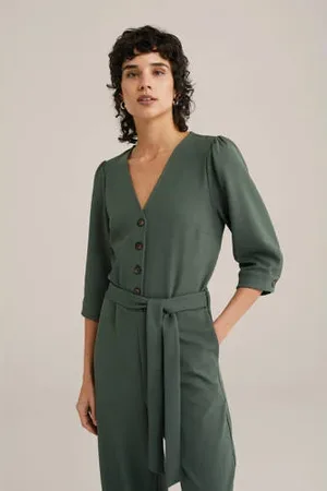 WE Fashion Straight jumpsuit donkergroen