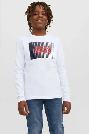 JACK & JONES JUNIOR longsleeve JJECORP van katoen wit