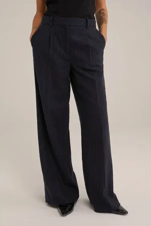 WE Fashion WE STUDIO wide leg broek met krijtstreep marine