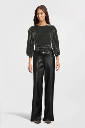 Aaiko Imitatieleren wide leg broek