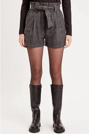 Cache Cache Geruite high waist straight fit short antraciet