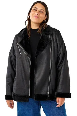 Zizzi Imitatieleren lammy coat winterjas