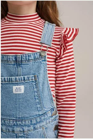 WE Fashion Blue Ridge loose fit tuinbroek medium blue denim