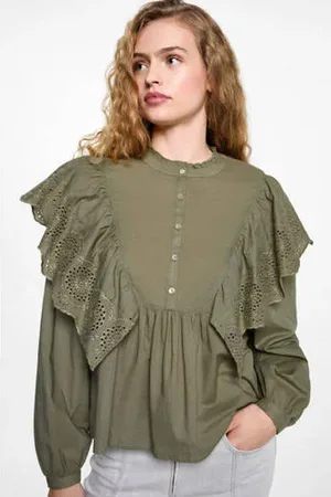 MANGO Blousetop kaki broderie