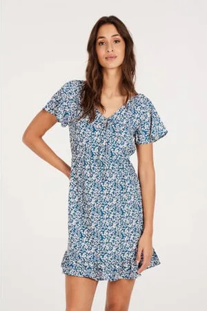 Protest Gebloemde jurk blauw/wit/roze