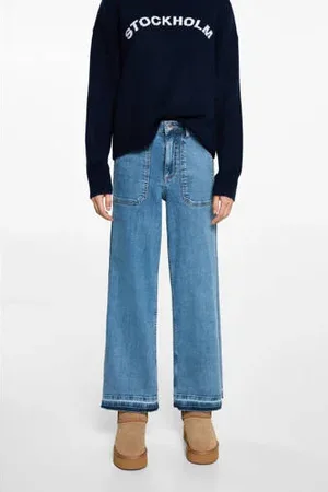 MANGO Wide leg high waist jeans medium blue denim