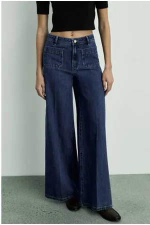 MANGO Regular waist wide leg jeans dark blue denim