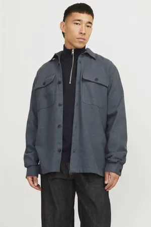 JACK & JONES PREMIUM linnen comfort fit overshirt donkerblauw