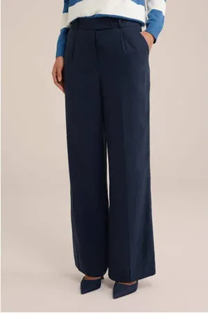 WE Fashion Wide leg high waist casual broek donkerblauw
