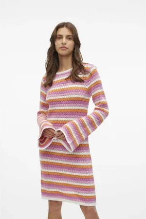 VERO MODA Gestreepte gebreide crochet jurk SNRIHANNA