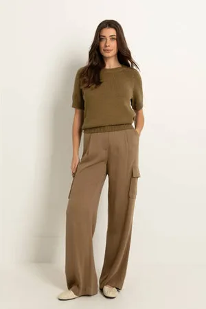 Claudia Sträter Wide leg high waist casual broek kaki