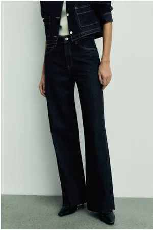 MANGO Regular waist wide leg jeans dark blue denim