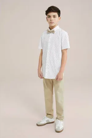 WE Fashion Overhemd met vlinderdas wit/beige/donkerblauw