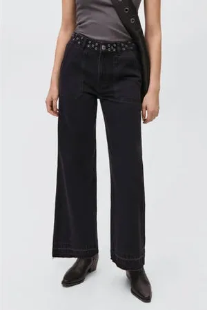 MANGO Wide leg jeans antraciet