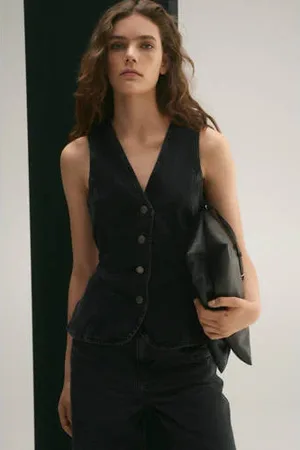 MANGO Gilet black denim