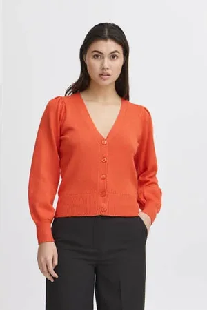 Ichi Vest donker oranje fijn gebreid