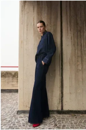 MANGO High waist wide leg jeans dark blue denim