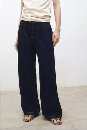 MANGO Wide leg jeans dark blue denim