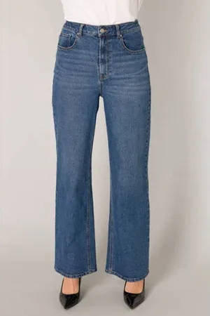 Base Level High waist wide leg jeans medium blue denim