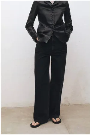 MANGO High waist wide leg jeans black denim