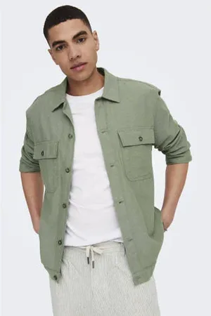 Only & Sons Linnen relaxed overshirt groen