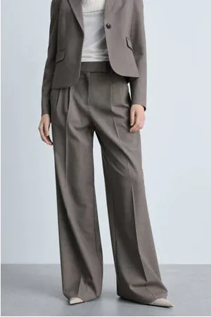 MANGO Wide leg high waist pantalon grijsbruin