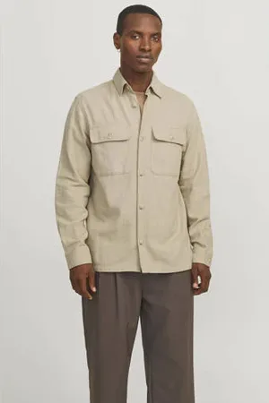 JACK & JONES PREMIUM linnen comfort fit overshirt beige