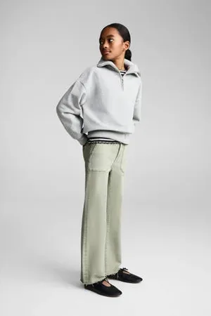 MANGO Wide leg jeans lichtgroen
