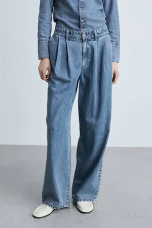 MANGO Wide leg jeans medium blue denim