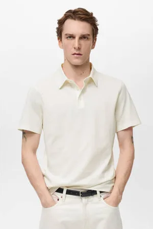 MANGO Slim polo ecru