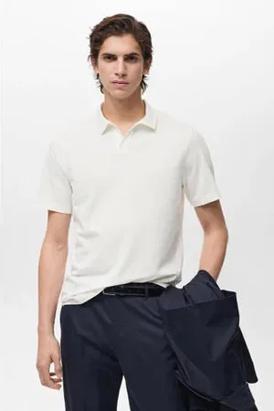 MANGO Slim polo fijn gebreid ecru