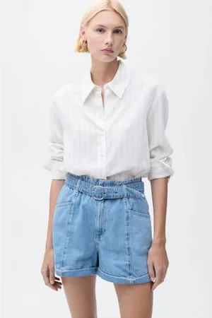 MANGO High waist denim short light blue denim