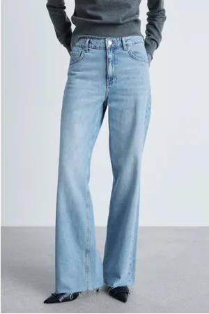MANGO High waist wide leg jeans light blue denim