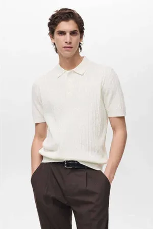 MANGO Regular polo gebreid ecru