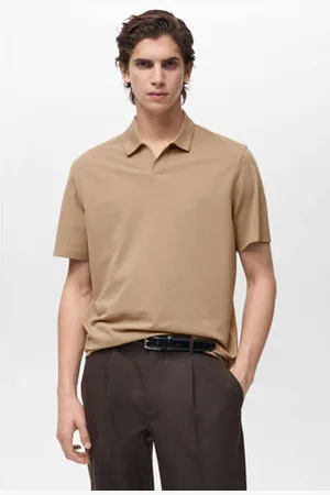 MANGO Slim polo fijn gebreid lichtbruin