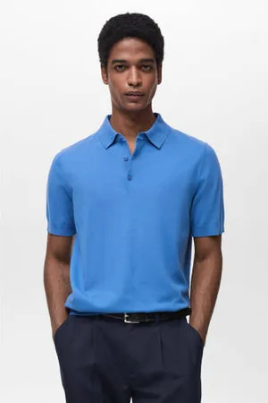 MANGO Polo fijn gebreid blauw