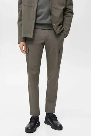 MANGO Slim cargo broek donkergroen