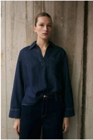 MANGO Top dark blue denim