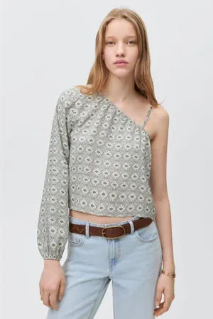 MANGO One shoulder top grijs
