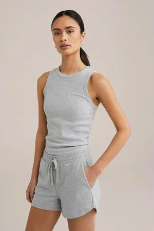 WE Fashion Top lichtgrijs rib gebreid