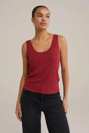 WE Fashion Singlet rood rib gebreid