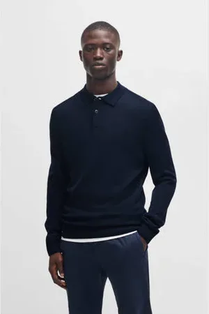 HUGO BOSS Slim polo fijn gebreid donkerblauw
