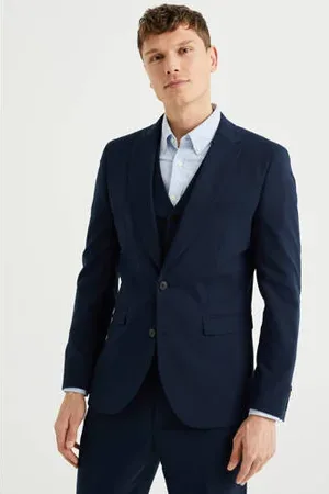 WE Fashion Slim fit pak donkerblauw