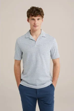 WE Fashion Regular polo met ingebreid patroon lichtblauw