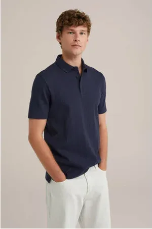 WE Fashion Regular polo met ingebreid patroon donkerblauw