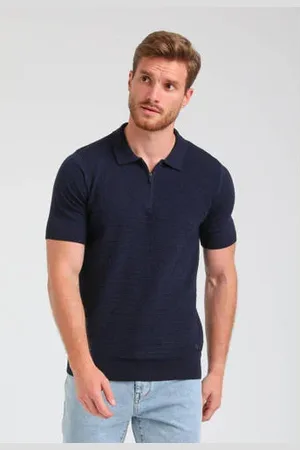 Gabbiano Regular polo met ingebreid patroon donkerblauw