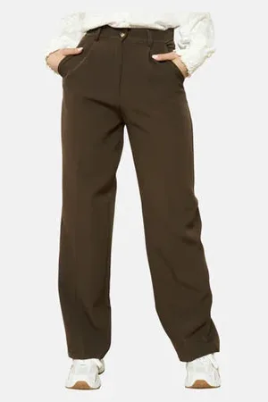 LolaLiza Straight high waist pantalon donkerbruin