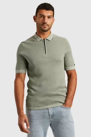 Cast Iron Regular polo met ingebreid patroon