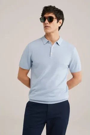 Van gils Regular polo gebreid lichtblauw